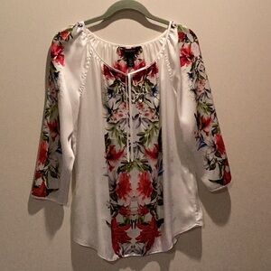 White House Black Market Floral White Blouse